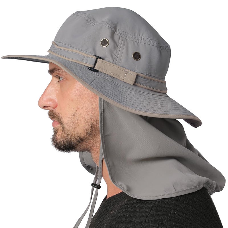 JORMATT Unisex UV Protection Outdoor Wide Brim Sun Hat UPF 50+ with Flap Neck Cover Foldable Fishing Safari Caps Size 22-23.5 Inch, G-Gray - Image 3